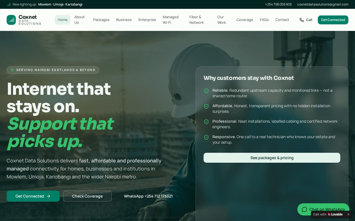 Coxnet Connect website homepage built by webstudios