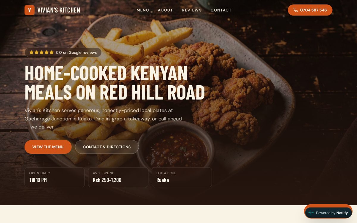 Vivian's Kitchen website homepage built by webstudios